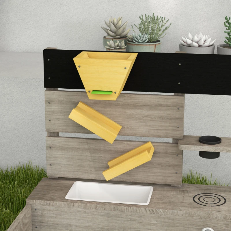 Outsunny Wooden Sandbox with Liner, Kitchen Design, Sink for 3-7 Year Old, 61" x 31.5" x 24"