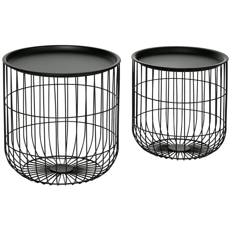 HOMCOM Coffee Table Set, Nest of Coffee Tables with Steel Wired Basket Body and Removable Top for Living Room, Black