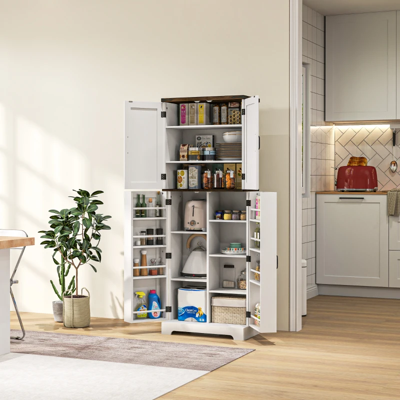 HOMCOM 64" Tall Kitchen Pantry Cabinet with Spice Racks and Adjustable Shelves, White