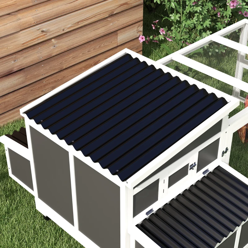 PawHut Wooden Chicken Coop with Nesting Box, Pull Out Tray, Run, Perches, Ramp, Windows for 6 Chickens, Dark Gray