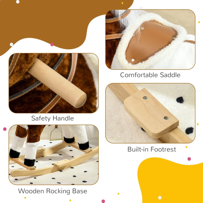 Qaba Rocking Horse with Sound, Ride on Horse with Saddle, Toddler Rocker, Gift for 3-8 Year Old, Brown