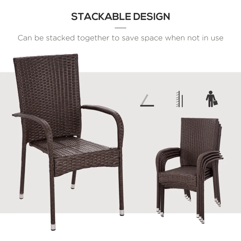 Outsunny Stackable 4 PE Rattan Outdoor Dining Chairs with Cushions, Patio Wicker Dining Chairs with Armrests & Backrest, Blue