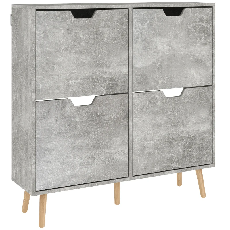 HOMCOM Shoe Storage Cabinet with 4 Flip Drawers and Adjustable Shelf, Shoe Cabinet for 8-16 Pairs of Shoes, Cement Grey