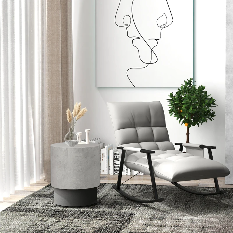 HOMCOM Lightweight Accent Table with Concrete Finish, Round Side Table with 4 Adjustable Feet for Indoor, Outdoor, Gray