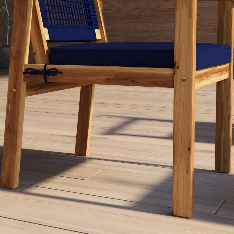 Outsunny 4 Piece Patio Sofa Set, Acacia Wood Outdoor Furniture with Cushions, Slatted Wood Top Coffee Table, Blue