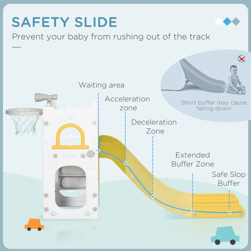 Qaba 5 in 1 Toddler Slide with Basketball Hoop, Climber, Telescope & Storage Baskets for 1-3 Years Olds, Yellow