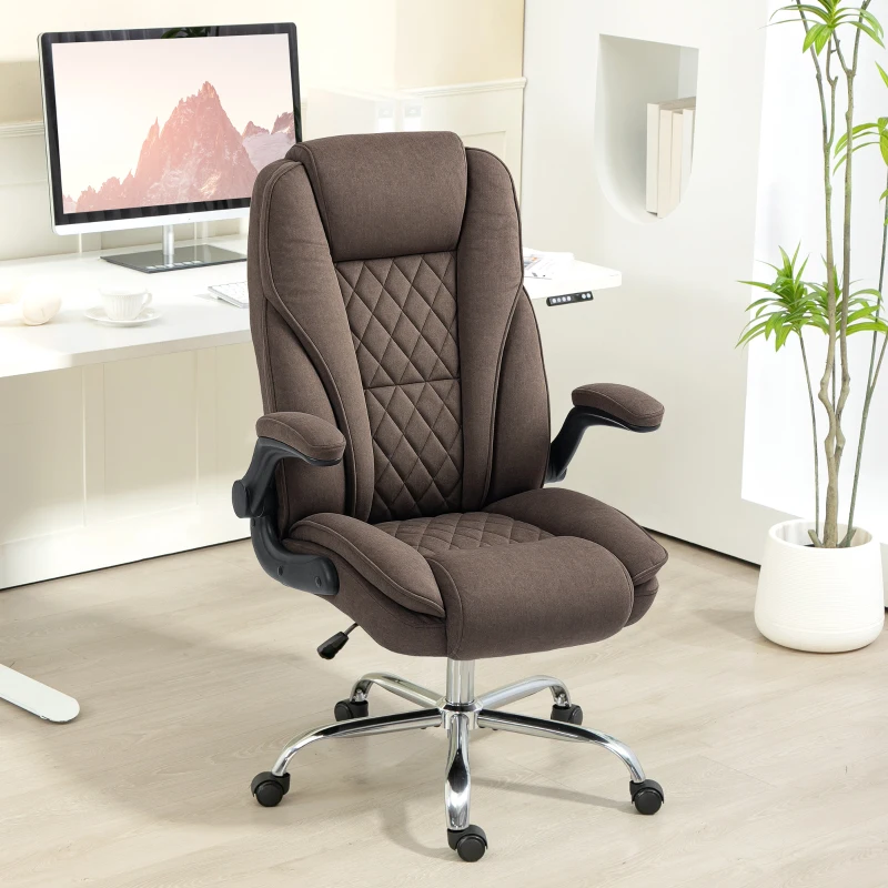 HOMCOM Executive Office Chair, Desk Chair with Flip-up Armrest, Diamond Fabric Computer Chair for Home Office, Dark Brown