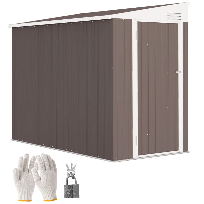 Outsunny 4' x 7.7' Lean to Garden Storage Shed, Outdoor Metal Tool House with Lockable Door Vents for Backyard Patio Lawn(m-11)