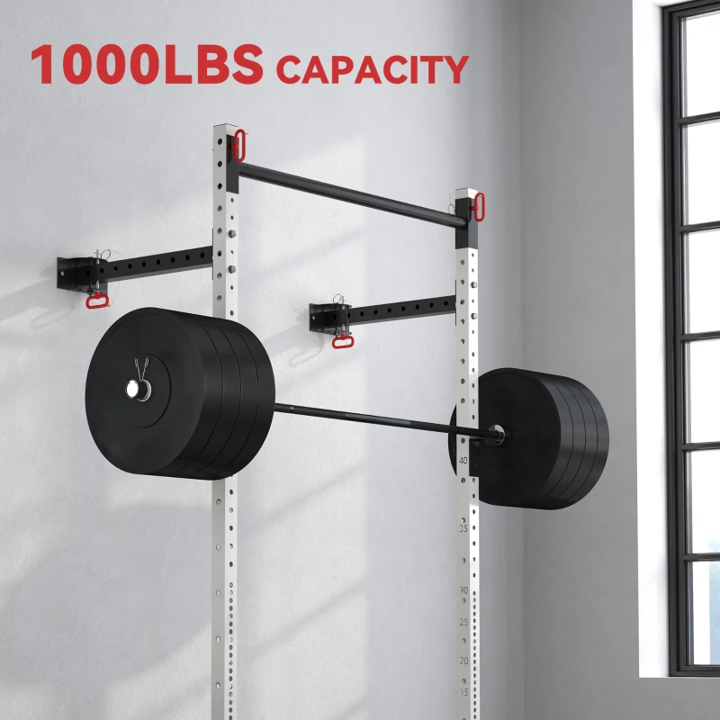 Soozier Folding Squat Rack with Pull Up Bar, Wall Mounted and Adjustable, 1000 Pounds Capacity Power Rack, White