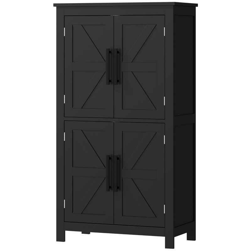 HOMCOM Farmhouse Bathroom Storage Cabinet, Bathroom Floor Cabinet with Barn Doors and Adjustable Shelf, Black