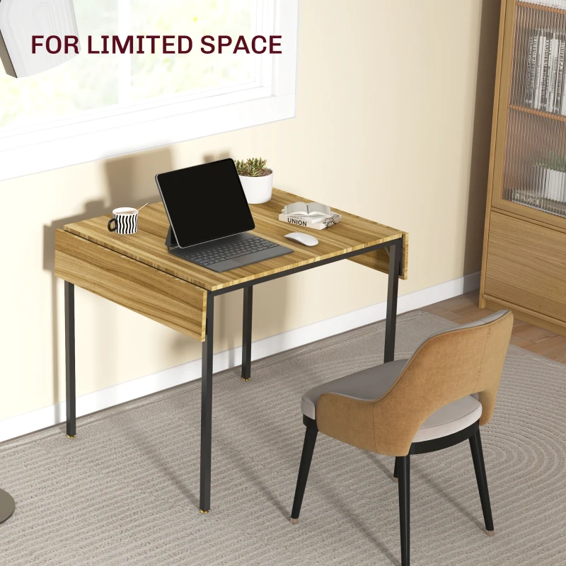 HOMCOM Folding Dining Table for 2 to 4 People, Industrial Drop Leaf Table, Kitchen Table for Small Spaces, Walnut