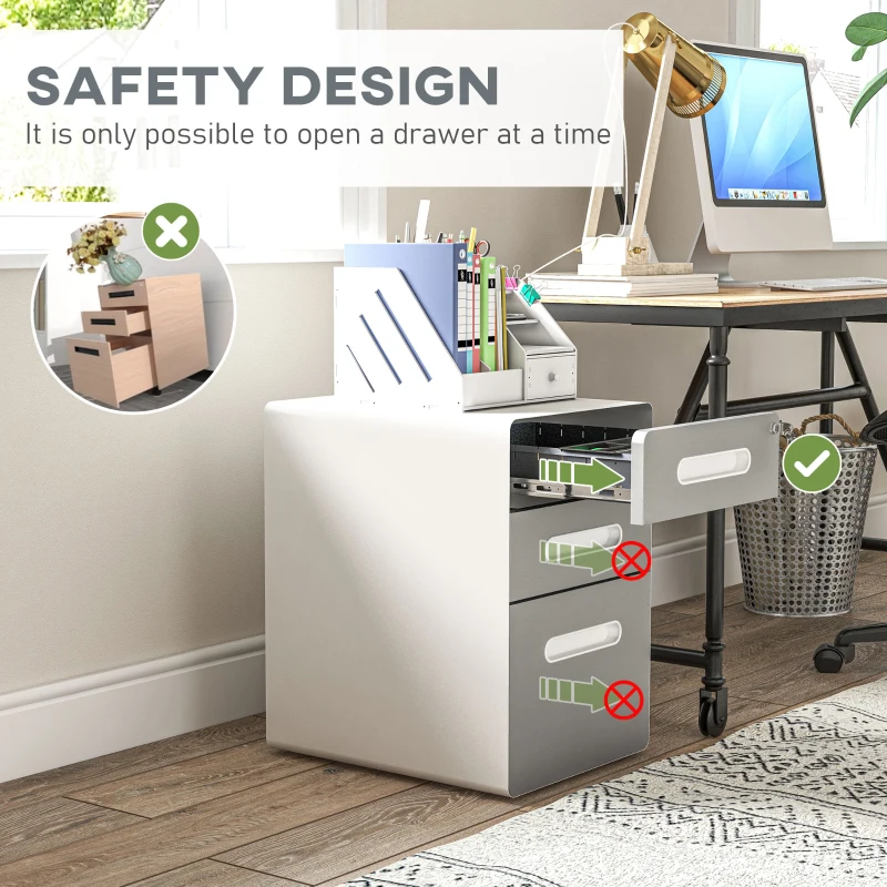 Vinsetto Lockable File Cabinet, Steel Filing Cabinet on Wheels for Legal, A4, Letter Size, Home Office