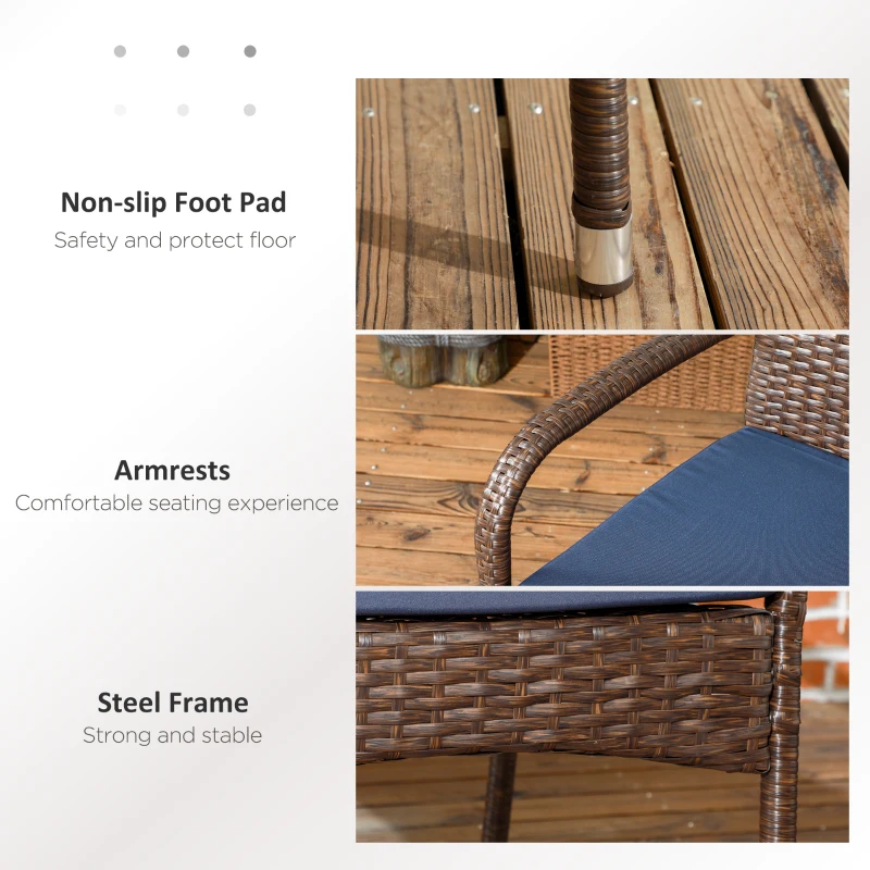 Outsunny Stackable 4 PE Rattan Outdoor Dining Chairs with Cushions, Patio Wicker Dining Chairs with Armrests & Backrest, Blue