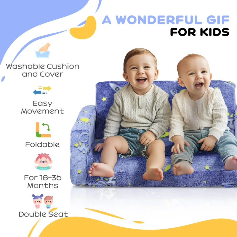 Qaba Couch with Glow in the Dark Space Pattern, Washable Cover, Blue