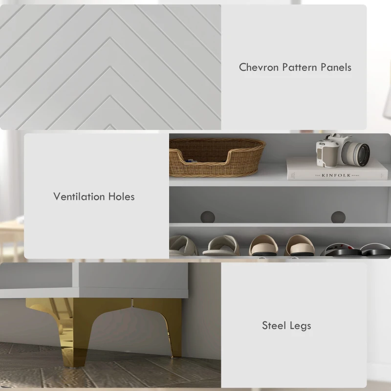 HOMCOM Modern Shoe Storage Cabinet with 2 Flip Drawers for 12 Pairs, Narrow Shoe Organizer for Entryway, Hallway, White