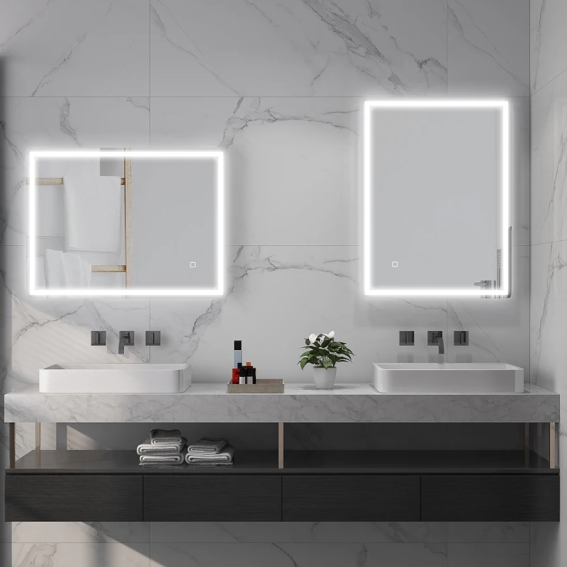 HOMCOM 32" x 24" Bathroom Mirror with LED Lights, Dimmable Makeup Mirror, Vanity Mirror with 3 Colors, Smart Touch, Anti-Fog