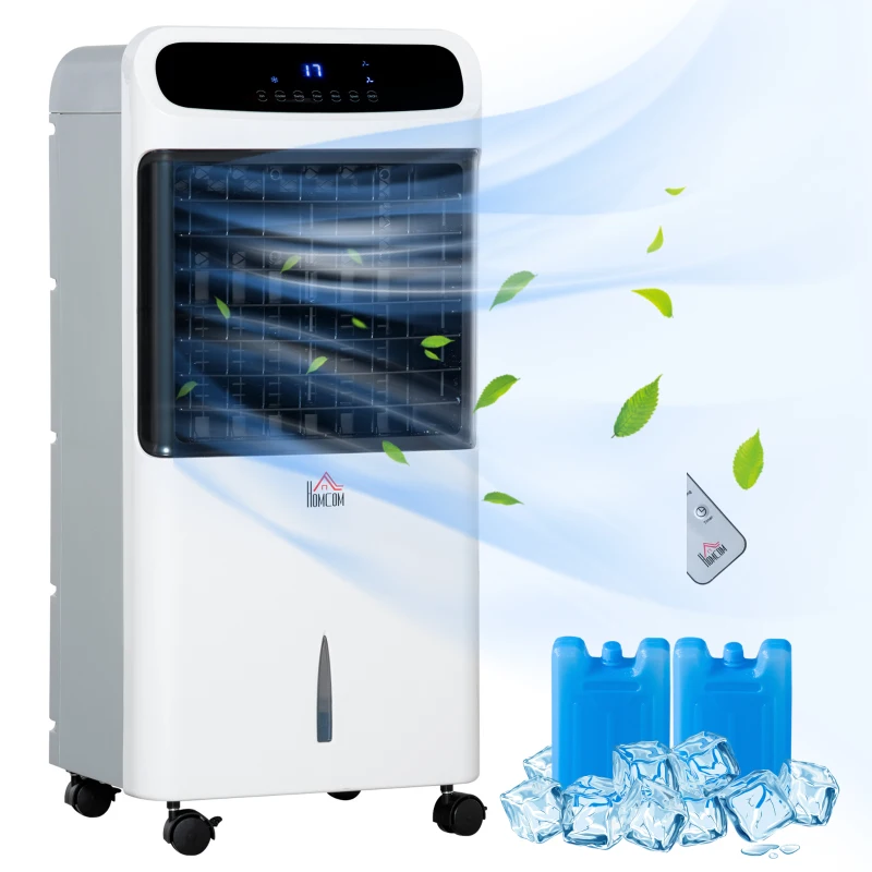 HOMCOM 32" Evaporative Air Cooler with 3.2 Gal Water Tank, 60° Oscillating, 3-In-1 Ice Cooling Fan, Portable Swamp Cooler with Humidifier for Home Office, 3 Modes, 3 Speeds, 12H Timer, Remote, White