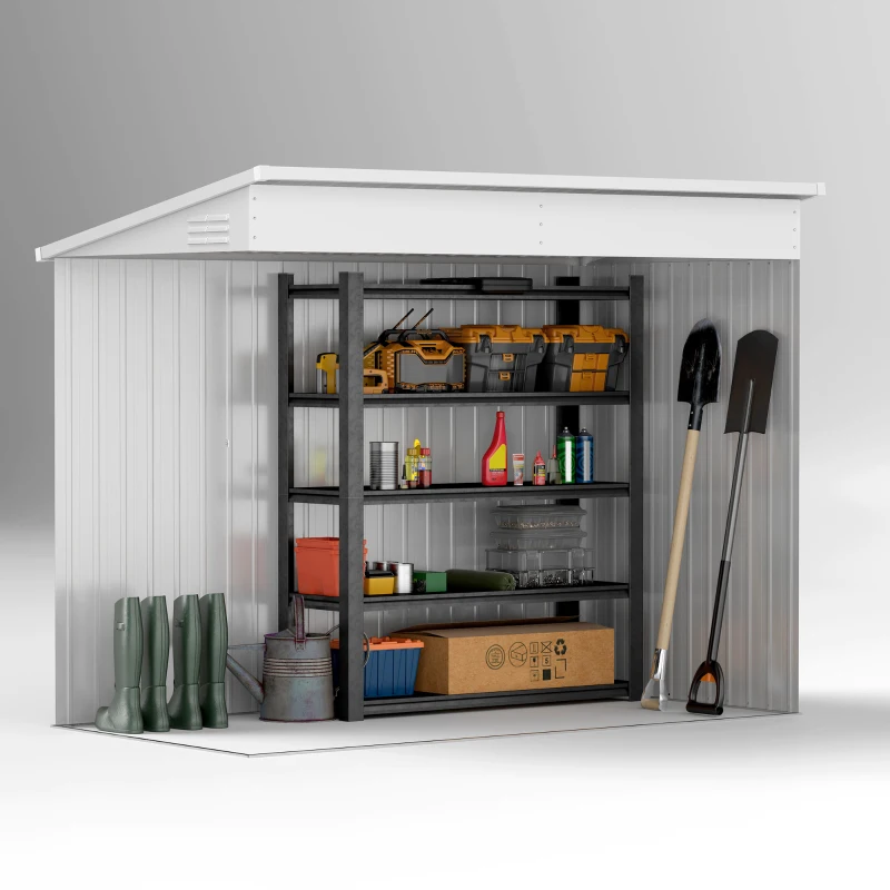 Outsunny 4' x 7.7' Lean to Garden Storage Shed, Outdoor Metal Tool House with Lockable Door Vents for Backyard Patio Lawn(m-8)