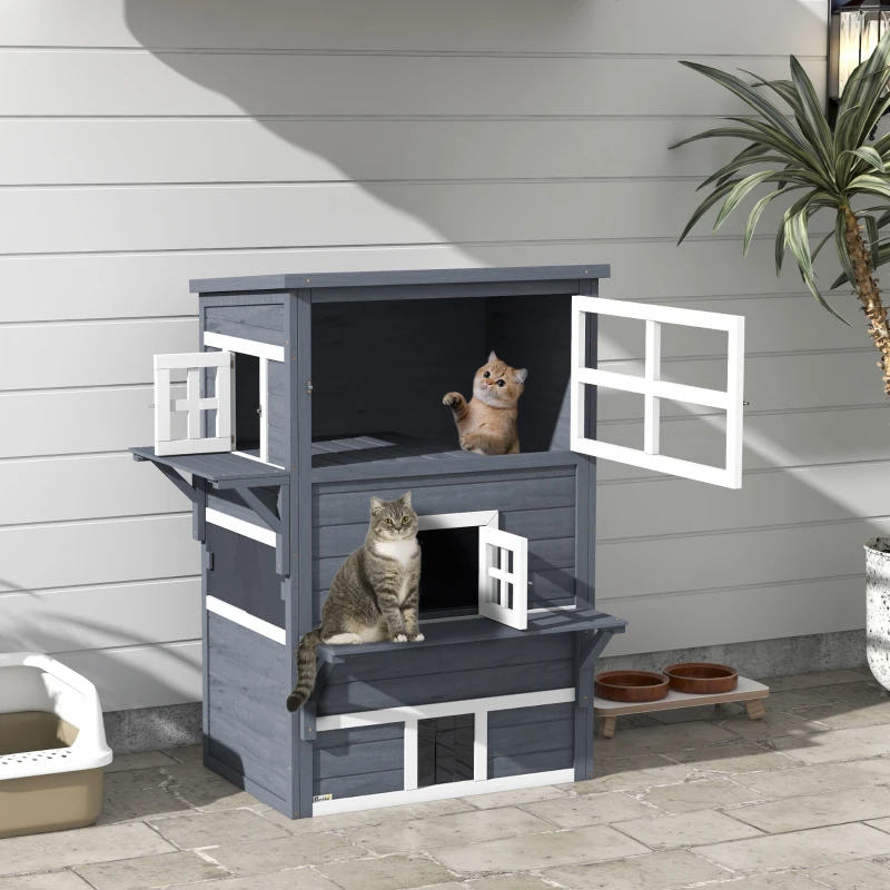 PawHut Cat House, Outdoor 3-Tier Kitty Shelter, Weather Resistant, w/ Escape Door