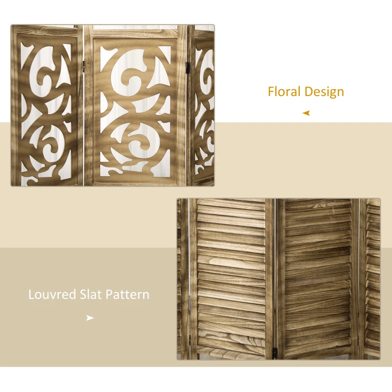 HOMCOM Wooden Room Divider, 4 Panel Double Hinged Folding Privacy Screen for Home Office, 63"x67"x0.75", Brown