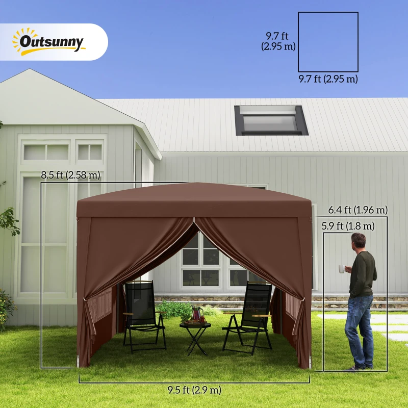 Outsunny 10x10ft Folding Tent Gazebo Pop Up Party Wedding Tent Portable Outdoor Sunshade Coffee