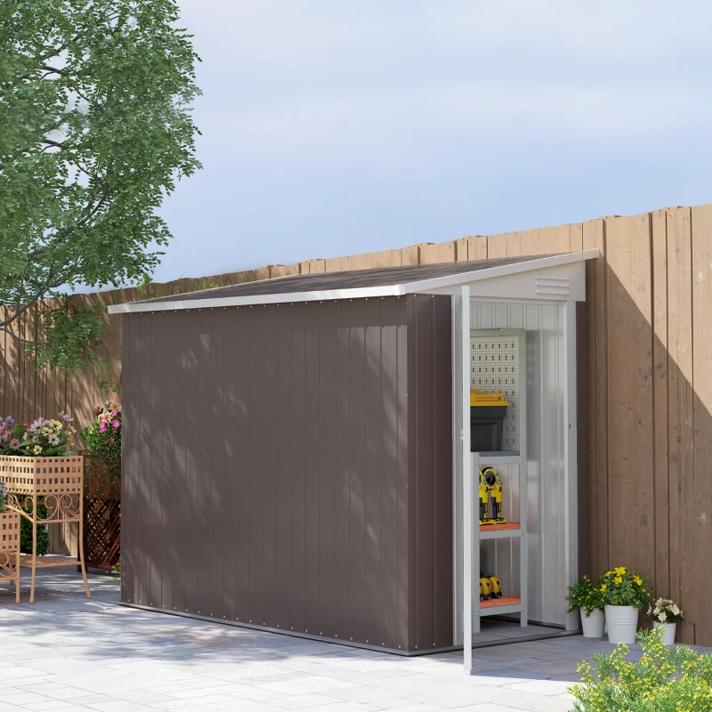 Outsunny 4' x 7.7' Lean to Garden Storage Shed, Outdoor Metal Tool House with Lockable Door Vents for Backyard Patio Lawn(m-2)