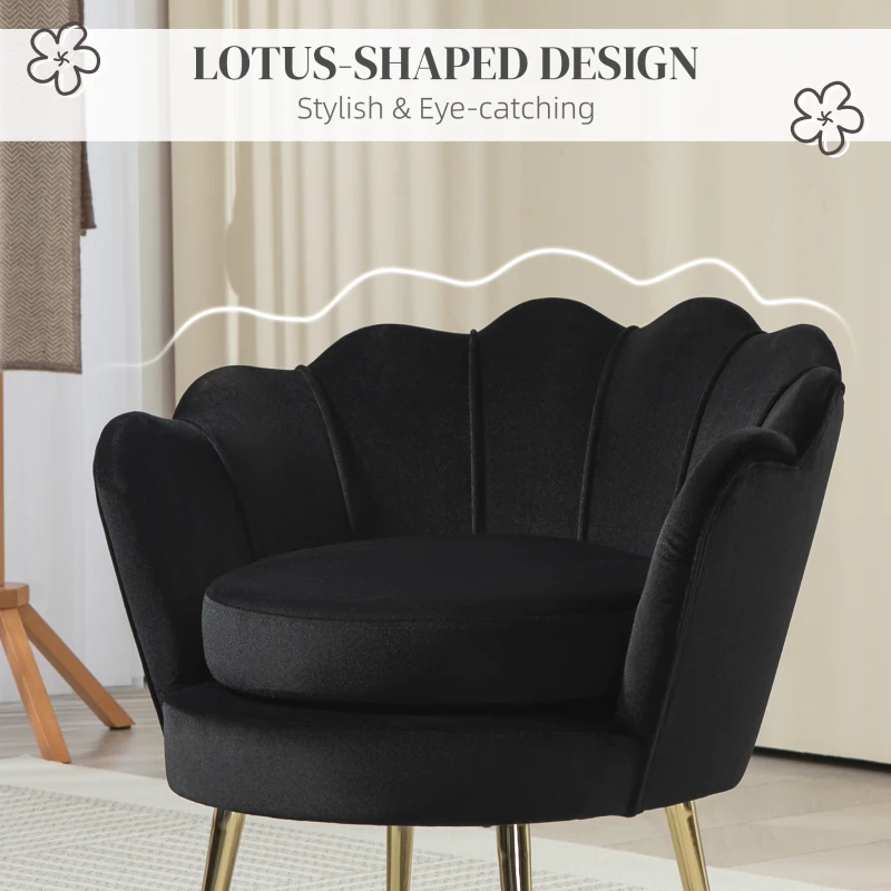 HOMCOM Modern Accent Chair, Velvet-Touch Fabric Leisure Club Chair with Gold Metal Legs for Bedroom, Black