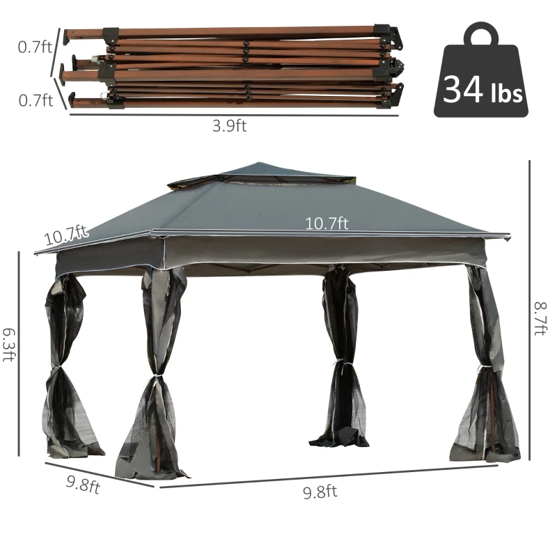 Outsunny 11x11 Outdoor Canopy, Portable Gazebo with Zipper Netting & Carry Bag Perfect for Backyard, Patio, Garden, Camping, Dark Gray
