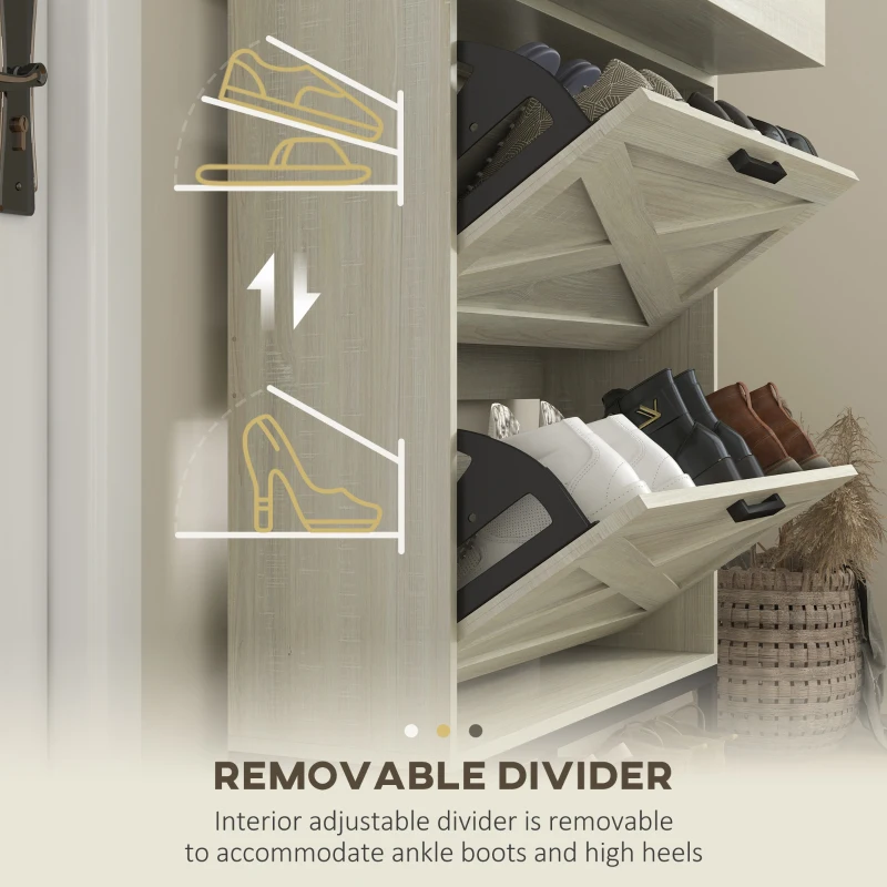 HOMCOM Slim Shoe Storage Cabinet, Shoes Cabinet Organizer with 2 Flip Drawers, Adjustable Shelves for 12 Pair, Distressed White