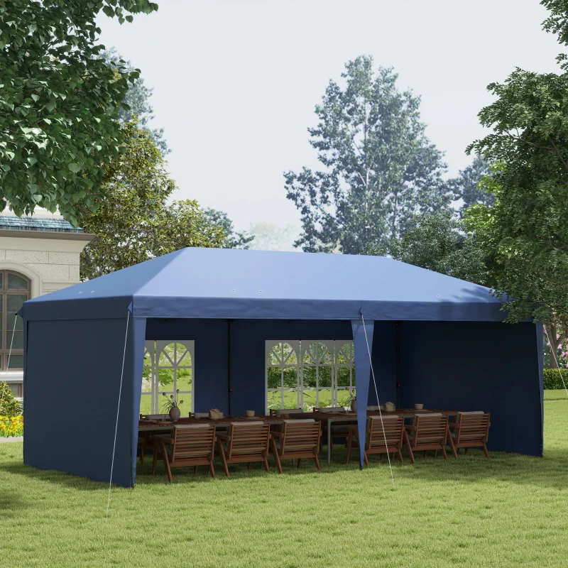 Outsunny 10' x 20' Pop Up Canopy Tent with 4 Sidewalls, Instant Gazebo with Carry Bag for Garden, Patio, Blue