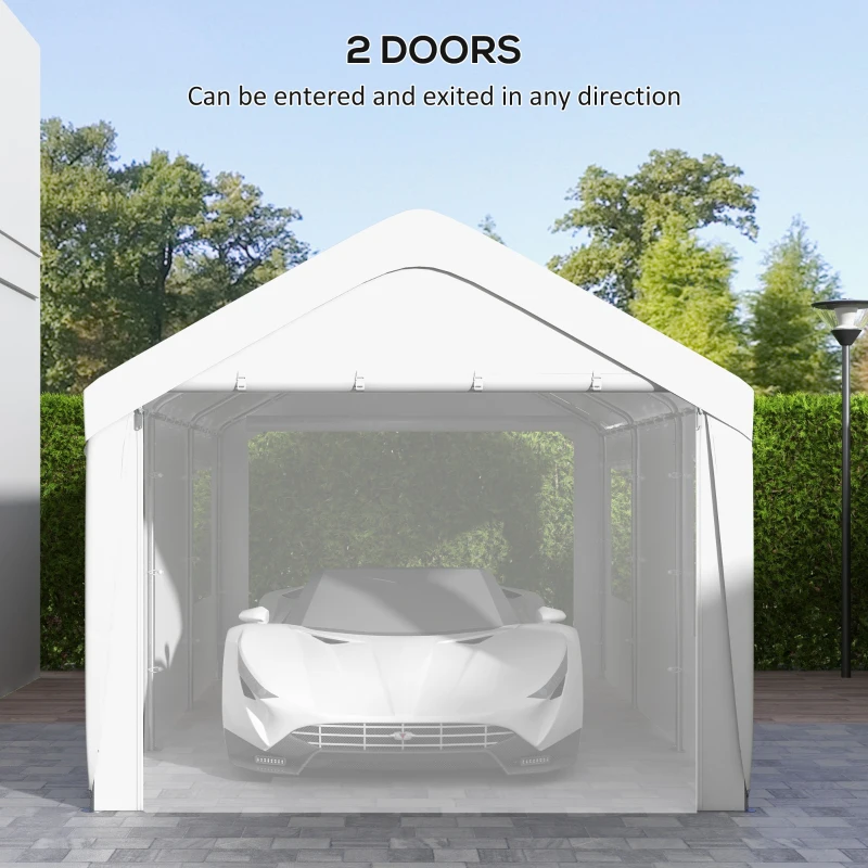 Outsunny 10' x 20' Carport, Heavy Duty Portable Garage, with 4 Mesh Windows and 2 Doors, White