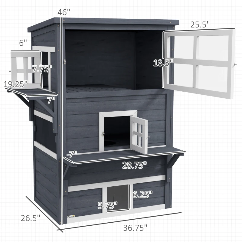 PawHut Cat House, Outdoor 3-Tier Kitty Shelter, Weather Resistant, w/ Escape Door