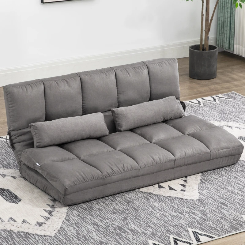 HOMCOM Recliner Sofa, Convertible Floor Sofa Chair with 2 Pillows, Adjustable Backrest and Headrest, Dark Gray