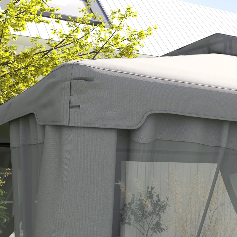 Outsunny 12' x 10' Patio Gazebo Outdoor Pavilion 2 Tire Roof Canopy Shelter Garden, Steel Frame w/ Mosquito Netting, Light Grey