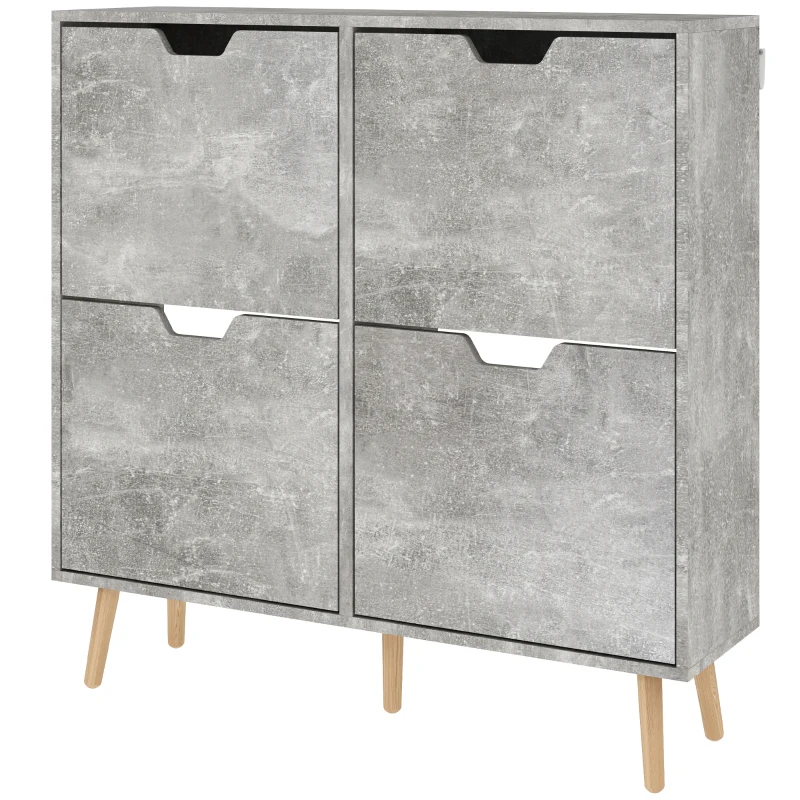 HOMCOM Shoe Storage Cabinet with 4 Flip Drawers and Adjustable Shelf, Shoe Cabinet for 8-16 Pairs of Shoes, Cement Grey