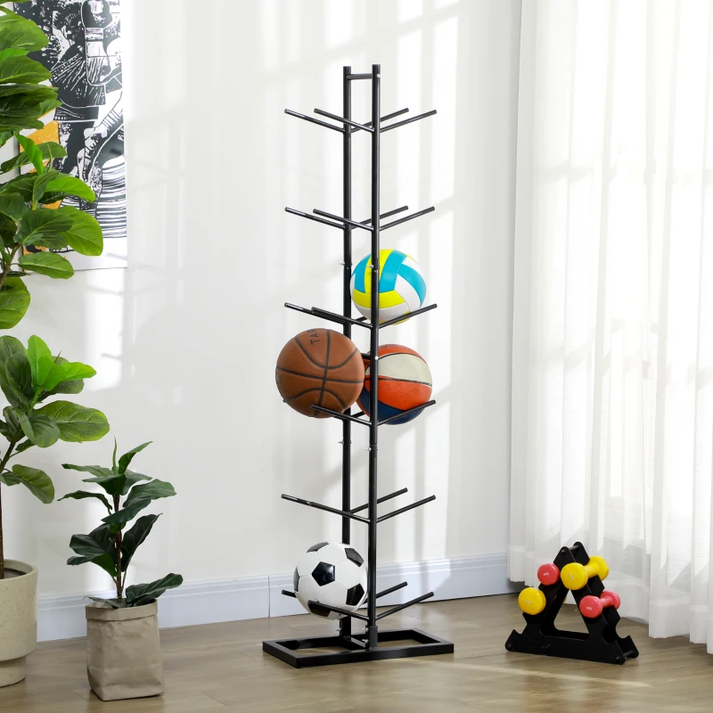 Soozier 12-Ball Sports Rack, Ball Holder Basketball Rack for Garage, Classroom or Gym, Athletic Gear Organizer