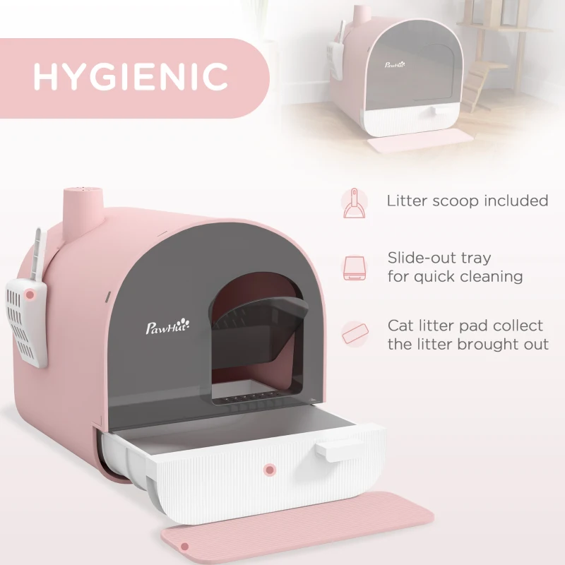 PawHut Cat Litter Box with Lid with Scoop and Filter, Pink