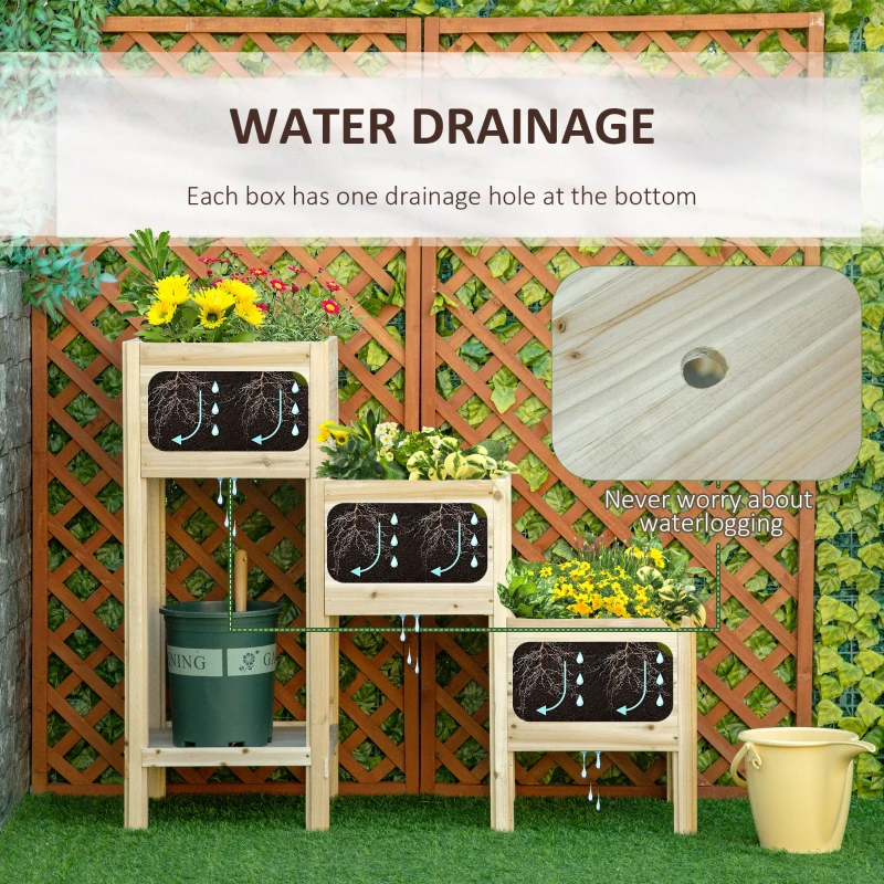 Outsunny 3-Tier Raised Garden Bed with Storage Shelf, Wooded Elevated Planter Boxes, Plant Stand, for Vegetables, Herb and Flowers