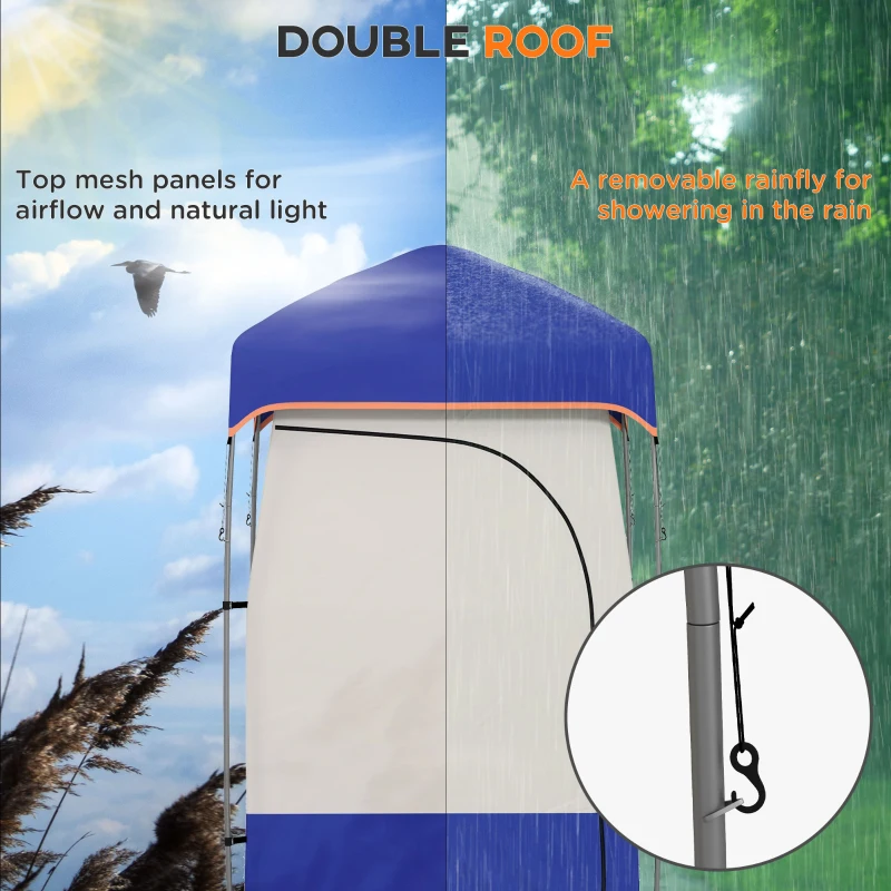 Outsunny Camping Shower Tent, Portable Privacy Shelter with Solar Shower Bag, Removable Floor and Carrying Bag, Blue