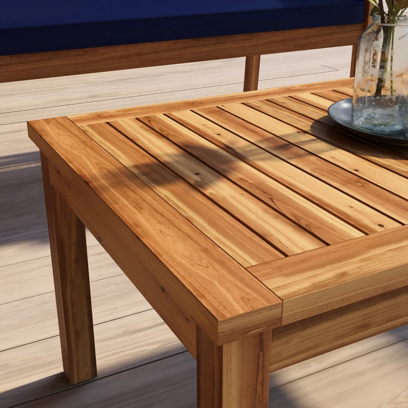 Outsunny 4 Piece Patio Sofa Set, Acacia Wood Outdoor Furniture with Cushions, Slatted Wood Top Coffee Table, Blue