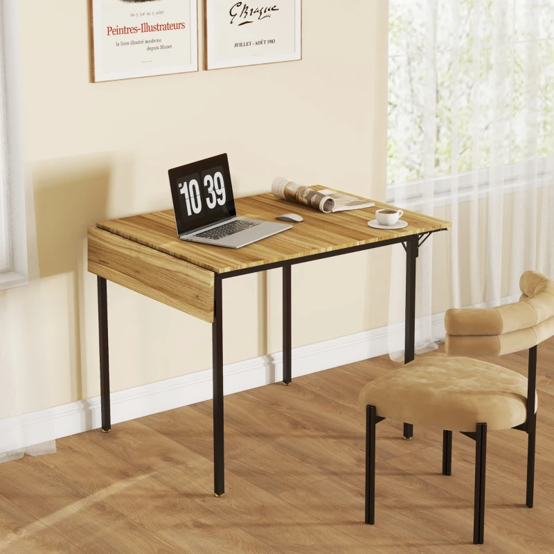 HOMCOM Folding Dining Table for 2 to 4 People, Industrial Drop Leaf Table, Kitchen Table for Small Spaces, Walnut