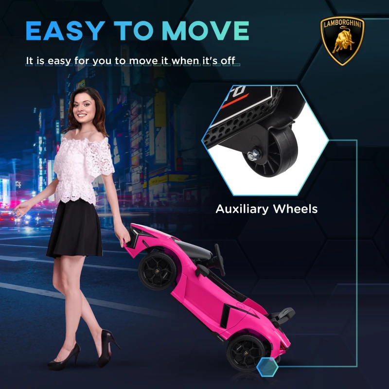 Qaba Lamborghini Revuelto Licensed 12V Kids Ride on Car Electric Car w/ Hydraulic Doors, Remote, Transport Wheels, Pink