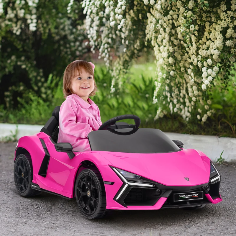 Qaba Lamborghini Revuelto Licensed 12V Kids Ride on Car Electric Car w/ Hydraulic Doors, Remote, Transport Wheels, Pink