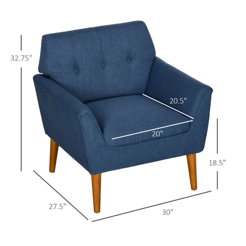 HOMCOM Traditional Accent Chair, Button Tufted Armchair with Wood Legs for Living Room, Bedroom, Blue