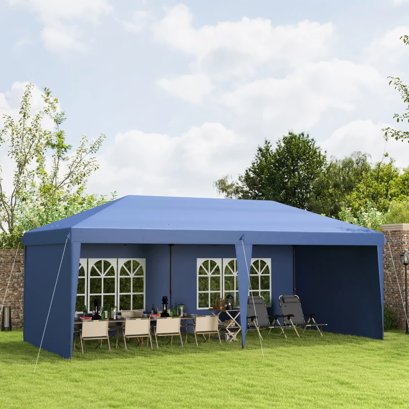 Outsunny 10' x 20' Pop Up Canopy Tent with 4 Sidewalls, Instant Gazebo with Carry Bag for Garden, Patio, Blue