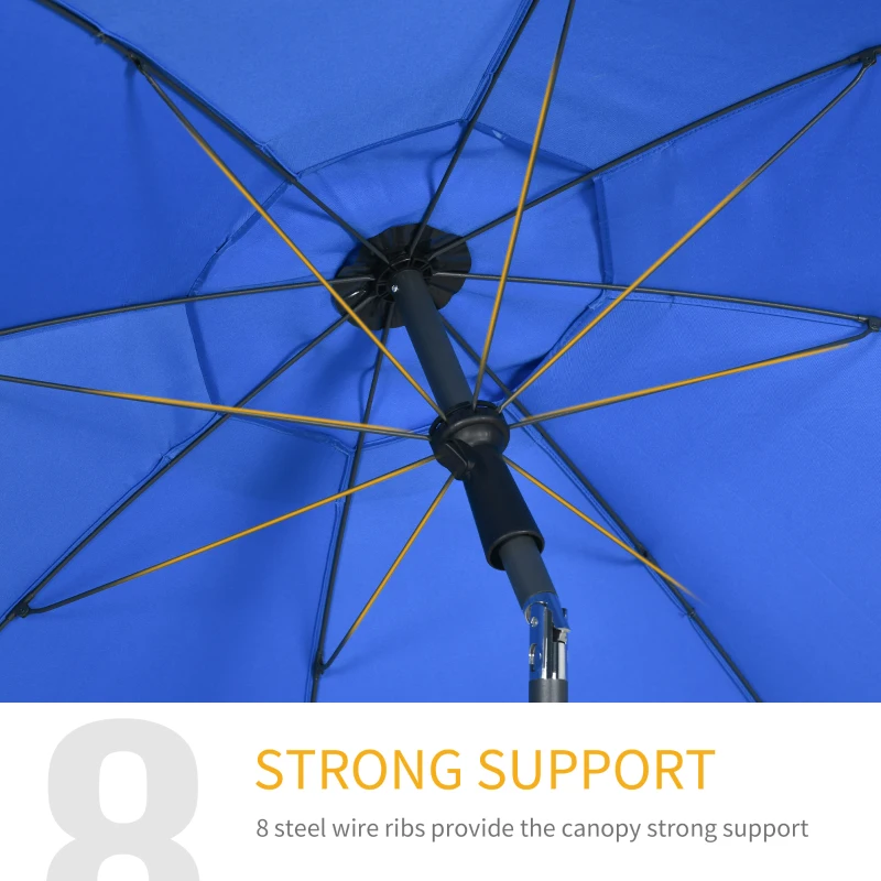 Outsunny 6ft Beach Umbrella, Outdoor Sun Shade Parasol with Push Button Tilt, Ruffled  UV50+ Vented Canopy, Blue