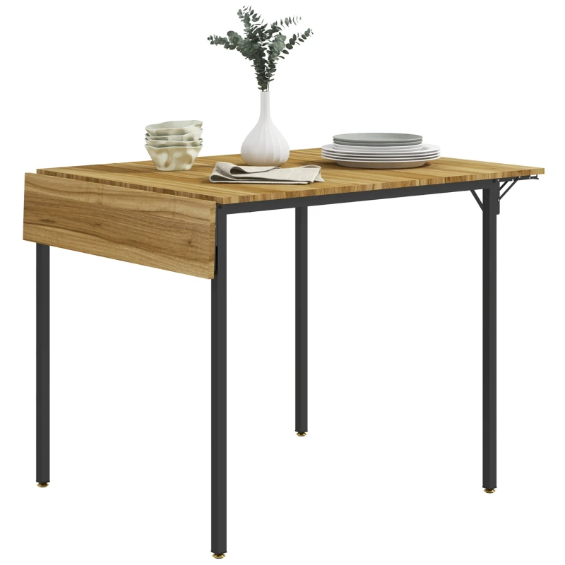 HOMCOM Folding Dining Table for 2 to 4 People, Industrial Drop Leaf Table, Kitchen Table for Small Spaces, Walnut