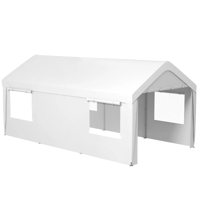 Outsunny 10' x 20' Carport, Heavy Duty Portable Garage, with 4 Mesh Windows and 2 Doors, White