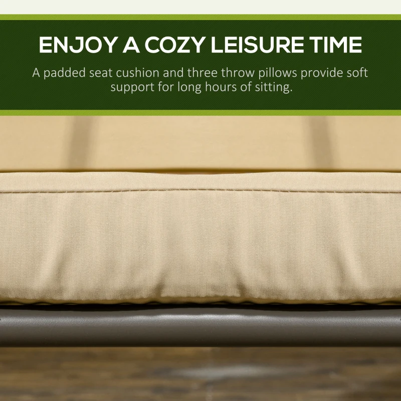 Outsunny 3-Seat Patio Swing Chair, Outdoor Canopy Swing Glider with Cushion, Adjustable Shade, and Slatted Design, for Porch