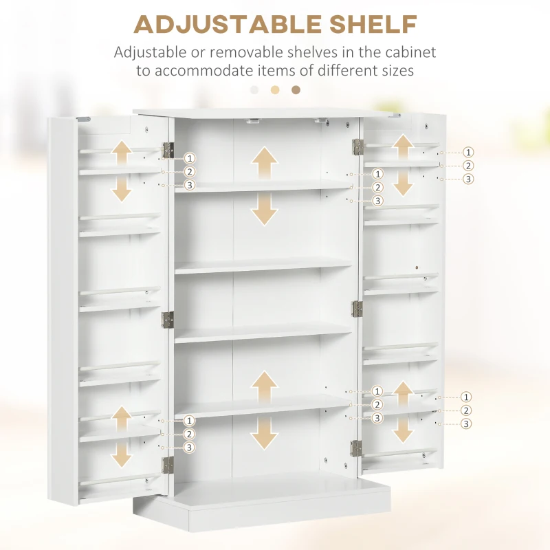 HOMCOM 41" Modern Kitchen Pantry Freestanding Storage Cabinet with Double Doors Adjustable Shelves for Living Room - White